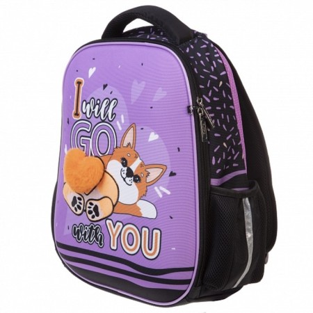 Frame backpack 38 x 29 x 12.5 cm, Hatber Ergonomic Light "Milashka Corgi", Pink/Black NRK71013-2