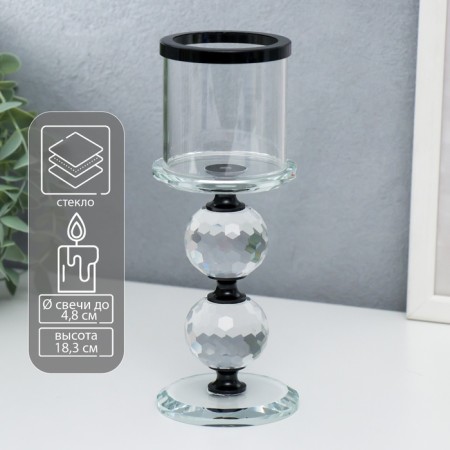 Glass of glass per 1 candle "Crystal ball" Black inserts 18.3x7x7 cm