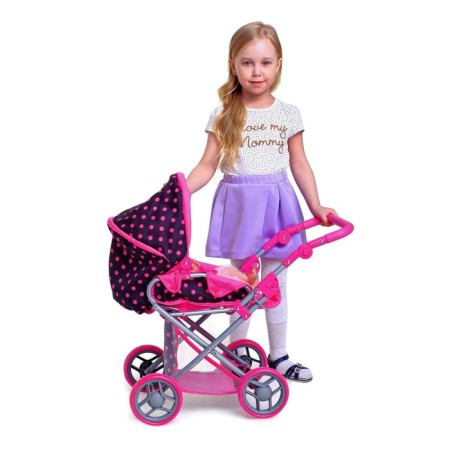 Stroller for dolls, winter-summer, 2 in 1, with carrying, basket, handle is regulated, metal frame-8