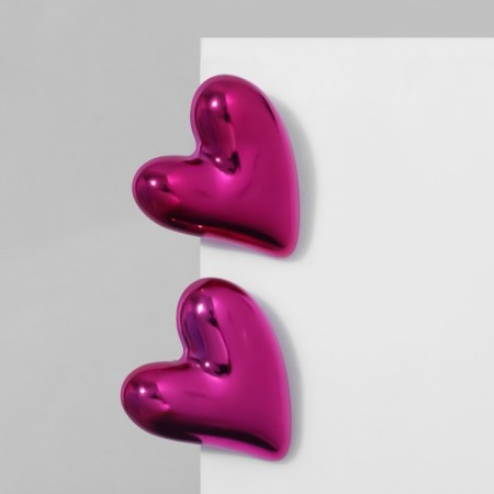 Earrings Metal "Heart" with a bend, pink color-1