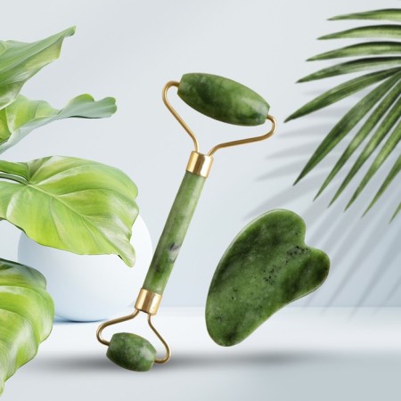 Set of massager guasha for the face “Be happy”, calcite, Serpentin