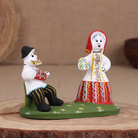 Souvenir "A man with a woman on stumps", 16 × 7 × 14.5 cm, Kargopol toy, mix-3