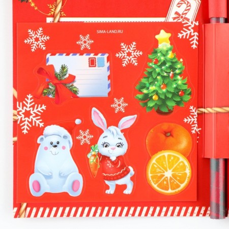 Gift set New Year's "Northern Post", paper block 30 l, handle blue paste 1.0 mm and 5 pcs of stickers-2