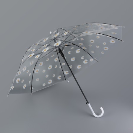 Umbrella - a semiautomatic “chamomile” cane, 8 spokes, r = 45 cm, transparent/white color-2