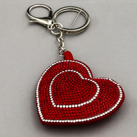 Soft toy "Double Heart" with rhinestones, on a key fob, 7 cm, red color-1