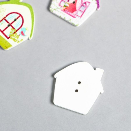 Buttons wood for creativity 2 punctures "House - Spring" Set 10 pcs 2.5x2.5 cm-2