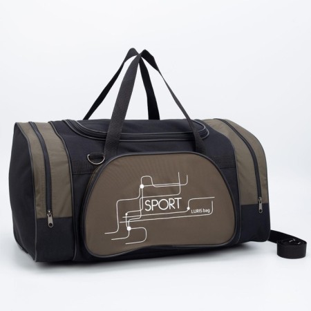 Sports bag, 3 parts on zippers, external pocket, long belt, black color/hack