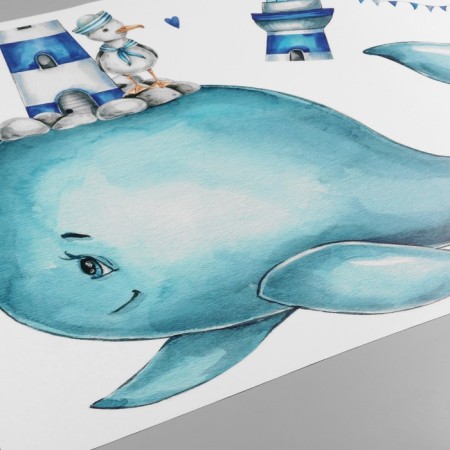 Sticker Plastic Interior color "Whale with a lighthouse and a Seagull" 40x60 cm-1