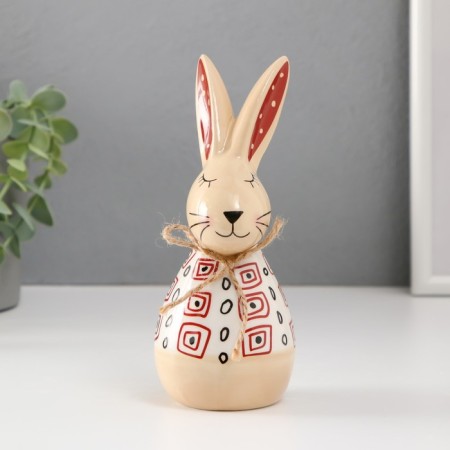 Souvenir Ceramics "Rabbit Sleeping. Karakuli" White-beige with red drawings 7x6.5x16.7 cm