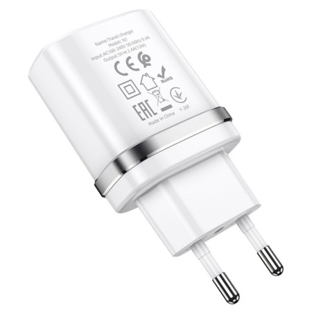 Network charger Hoco N1, 1 USB, 2.4 A, Type-C-USB cable, 1 m, white-3