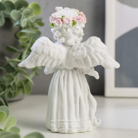 Polystone souvenir "Snowty angel in a lace outfit, with a rose" 12x10.5x4.3 cm-2