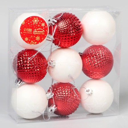Set of balls plastic D-5.5 cm, 9 pcs "Harmony" net, red white-1
