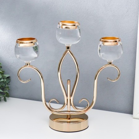 Metal candlestick, acrylic on 3 candles "jardin" gold 30x12x31 cm-1