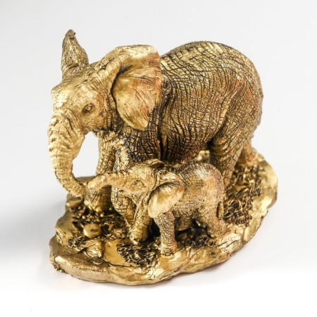 Souvenir Polystone "Elephant with Elephant" gold 9.5x7.5x11.5 cm-4