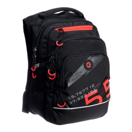 School backpack, 40 x 25 x 22 cm, Grizzly, ergonomic back, laptop department, black/red-1