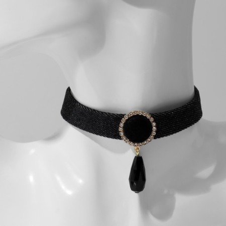 Choker "jeans" circle with a drop, black color, 36 cm