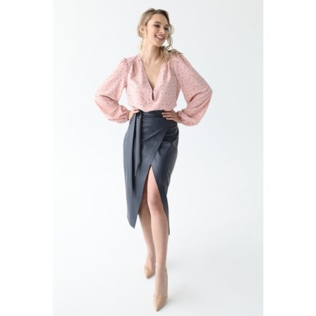 Artificial leather skirt with a belt, size 42-1