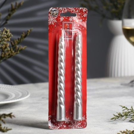 A set of candles of twisted, 1.5x 15 cm, 2 pieces, silver metallic-1