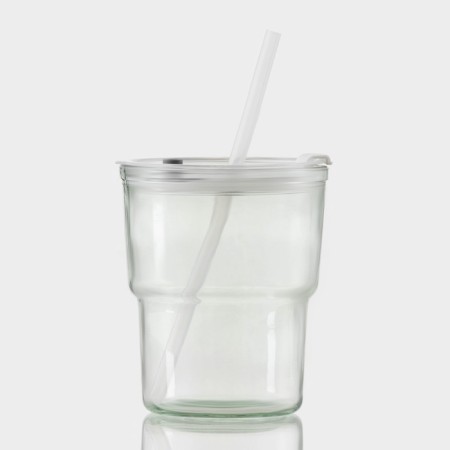 Glass glass with a lid and a tube, 450 ml