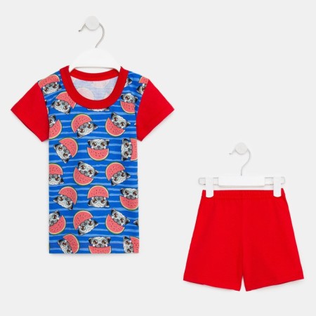 Suit (T -shirt, shorts) for a boy, blue color/pugs, height 86