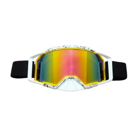 Glass-mask for motorcycle driving, mirror glass, white-yellow color, OM-8