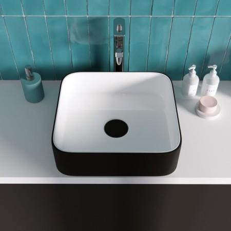 Grossman GR-4042BW sink, square, 385 x 385 mm, white/black-2