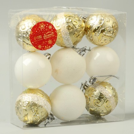 Set of balls plastic D-5.5 cm, 9 pcs "Viorika" curls, white gold-1