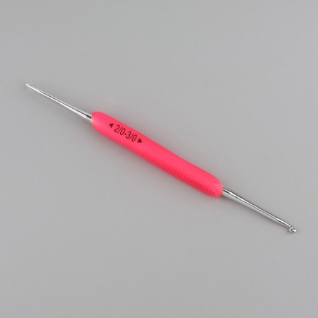 Knitting hook, bilateral, with silicone handle, d = 2/3 mm, 13.5 cm, pink color-2