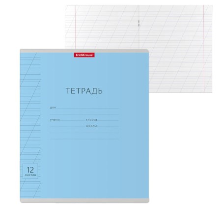 Notebook 12 sheets in the slanting ruler, erichkrause visio "Classic", cover coated cardboard, offset block, blue