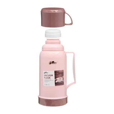 Thermos 1 l, with a glass flask, retains heat 12 hours, with a mug, pink-1