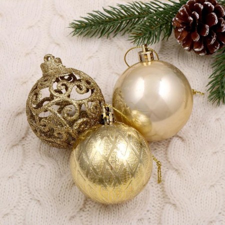 Set of balls plastic D-6 cm, 16 pcs "Proserais of openwork" gold