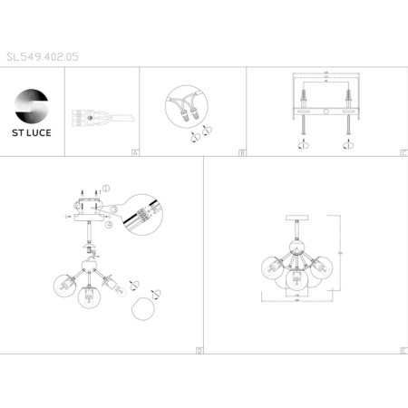 Ceiling Ceiling ST LUCE. SL549.402.05. Stampo. 5x60 watts, E27, 38x38x45 cm, black color-6