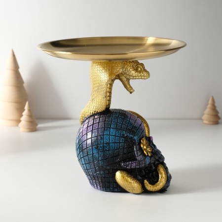 Souvenir Polystone stand "Cobra on a skull with a flower" 11x8.5x15 cm-3