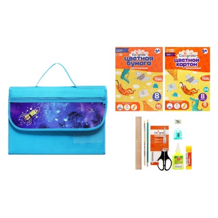 Labor folder A4, 330 x 230, with handles of textiles, a folding Velcro, with a filling of 10 items, calligrata, PTR-10, "rocket"