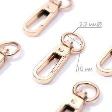 Metal carbine, 45 × 16 mm / 10 × 2.2 mm, 5 pcs, gold color