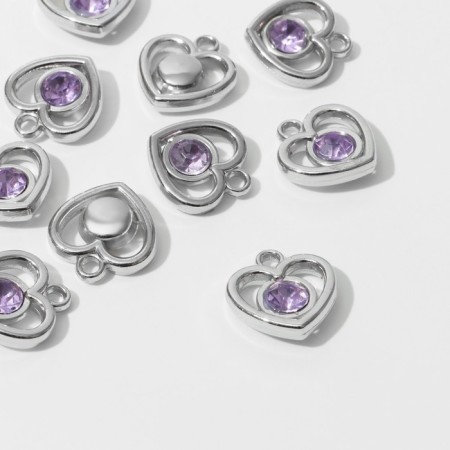 Suspension "Heart" 2.4 × 2.2 × 0.8 cm, (set 10 pcs.), Lilac color in silver