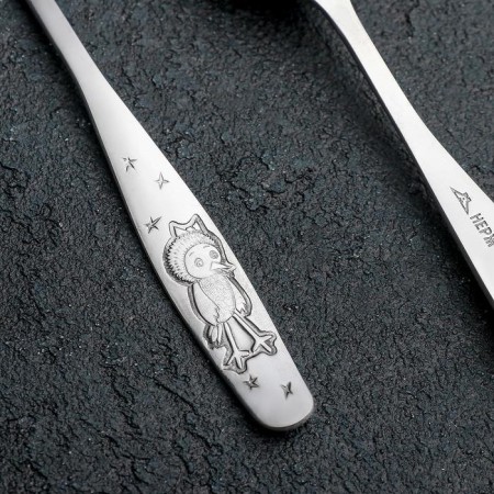 Teaspoon "Antoshka", h = 14 cm, thickness 2 mm, silver color-1