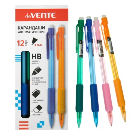 Mechanical pencil 0.5 mm, Devente HB, rubber emphasis, translucent case, with a clip, mix