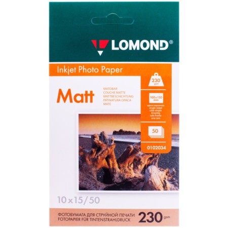Photo paper for jet print A6 (100 x 150 mm), 50 Lomond sheets, 230 g/m2, one -sided, matte