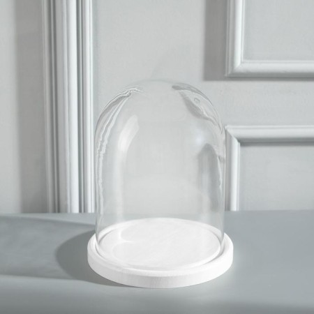 Glass dome -slosh on a wooden stand "Vincent - 1", 20x15 cm, white-2