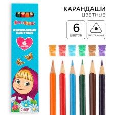 Colored pencils, 6 colors, trihedral, Masha and bear