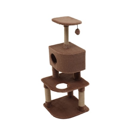 Complex for cats with a claw, corner, 55 x 55 x 130.5 cm, fur, jute, brown-2