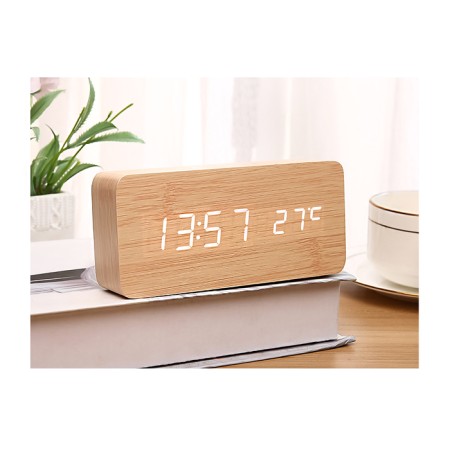 Clock - an alarm clock electronic "digit" desktop with a thermometer, wooden, aaa, USB-6