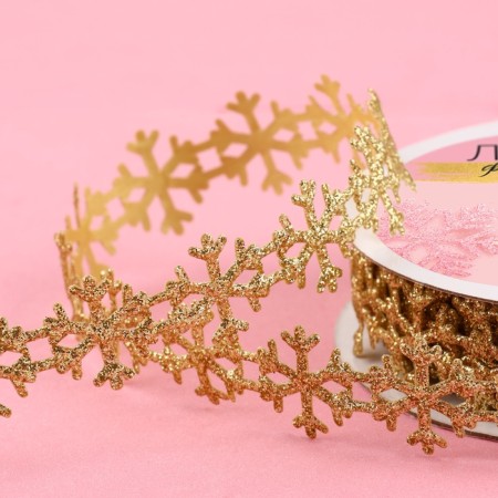 New Year! Decorative curly tape "Snowflakes", 20 mm, 9 ± 0.5 m, gold color-1