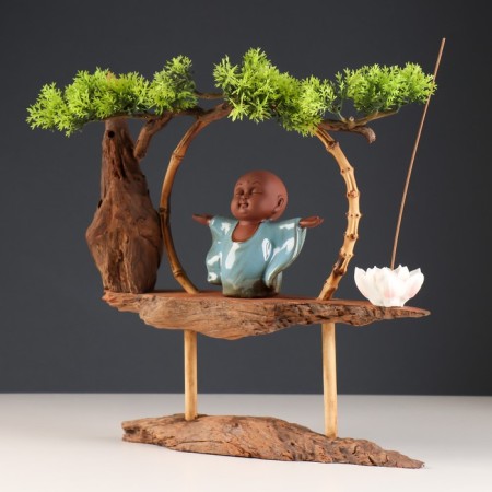 Souvenir tree, porcelain "Little Buddha in Blue" with a stand for incense 35x35x9.5 cm-3