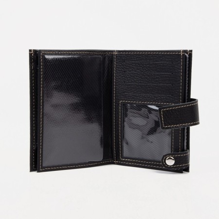 Male purse on the 3 in 1 button, a department for auto documents and passports, black color-3