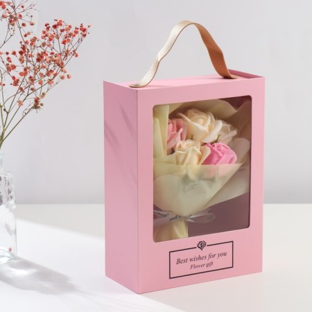 A bouquet of soap petals "rose" in a box with a handle 8.5x18x25 cm