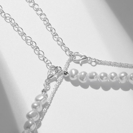 The chocker-colester multi-layer "bead" pearl, white color in silver-2