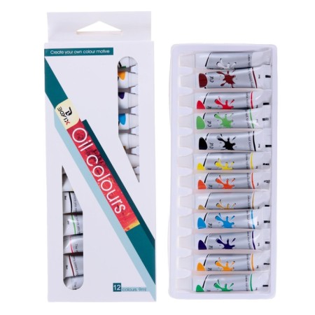 Oil paints, 12 colors, in a plastic tube, 9 ml, in a cardboard box