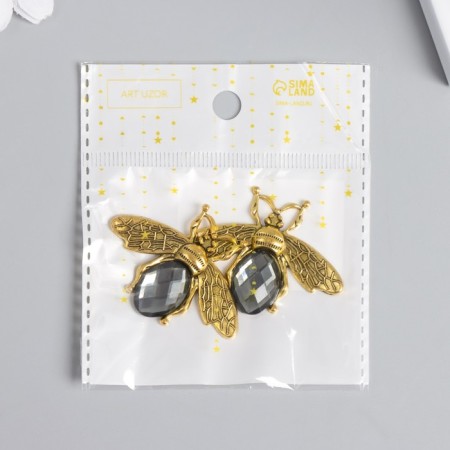Decor for creativity metal, rhinestones "fly" gold 3.5x4.7 cm-4